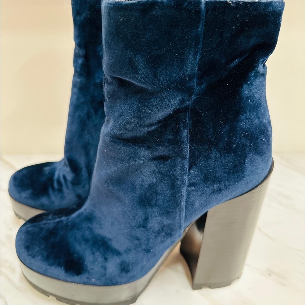 Jil Sander Velvet Platform High Heel Boots Blue